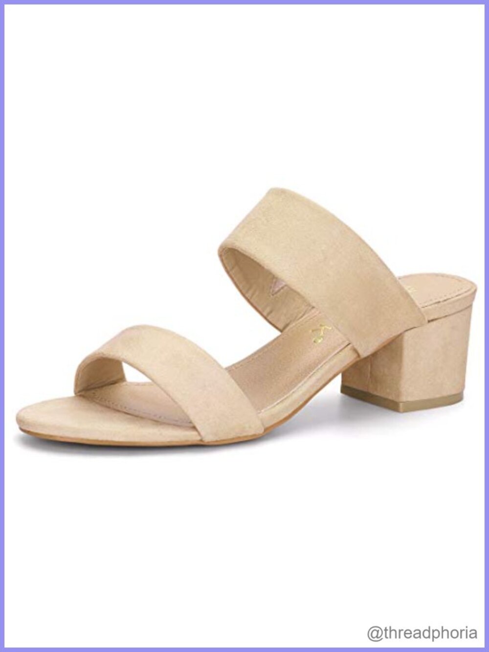 Faux Suede Block Heel Slide Sandals Double Strap Open Toe